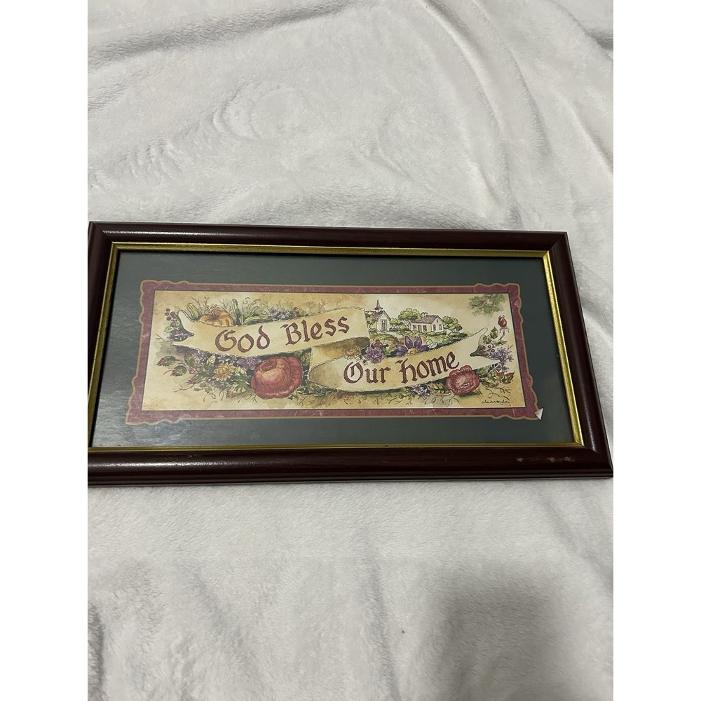 Home Interiors & Gifts Framed Christian Print God Bless Our Home - Picture 1 of 2